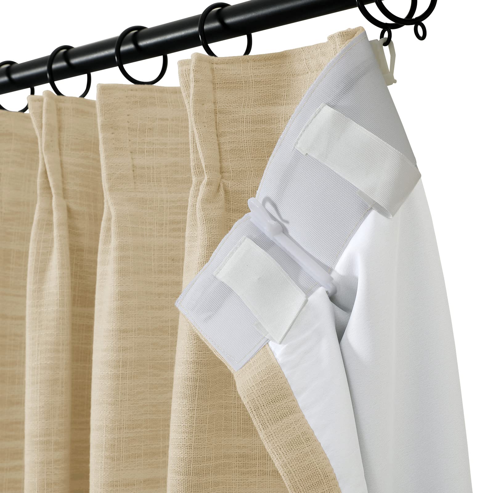 Twopages Faux Linen Beige Blackout Thermal Insulated Curtain For Living Room Guest Room With Pinch Pleat And Back Tab Top Privac